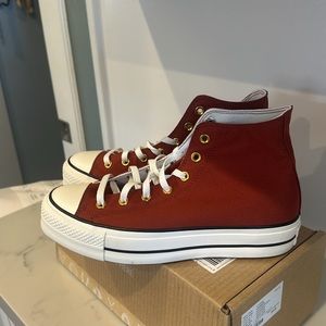Limited edition converse, gold and red (size: W10.5) BRAND NEW NEVER USED